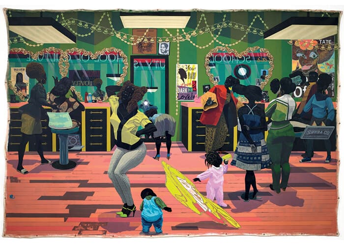 Kerry James Marshall, School of Beauty, School of Culture, 2012. Acrylic on canvas, 274 x 401 cm. Collection of the Birmingham Museum of Art. Photograph: Sean Pathasema. All images courtesy of the artist and the Museum of Contemporary Art Chicago.