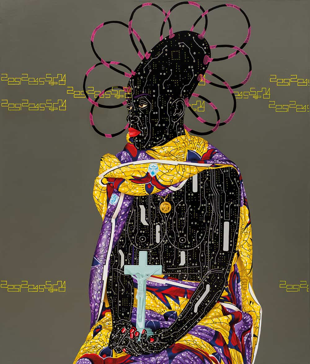 Eddy Kamuanga, Influence, 2016. Acrylic and oil on canvas, 170 x 150 cm. Courtesy of Tiroche DeLeon Foundation.