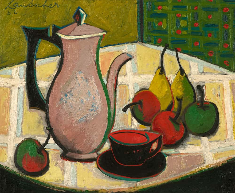 Lot 605 Erik Laubscher Still Life with Coffee Pot and Fruit Sold R2 273 600