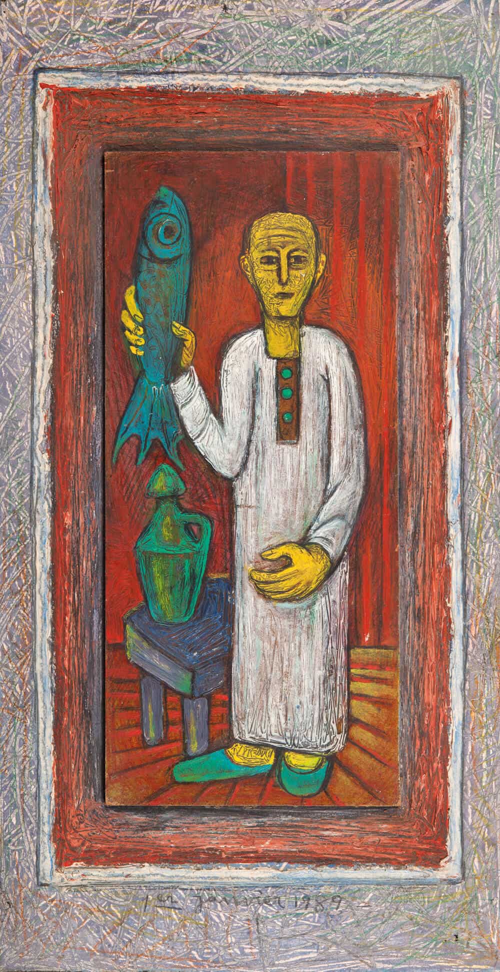 Samir Rafi, Untitled, 1989. Oil on Board. Courtesy of UBUNTU Art Gallery.