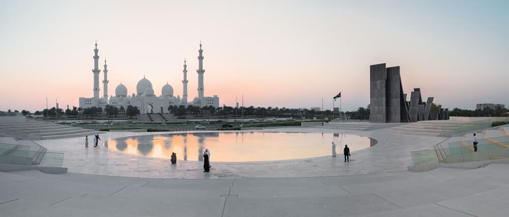 Wahat al Karama, Abu Dhabi with the Sheikh Zayed Grand Mosque in the background. Courtesy Surface Photography and UAP.Wahat al Karama, Abu Dhabi with the Sheikh Zayed Grand Mosque in the background. Courtesy Surface Photography and UAP.