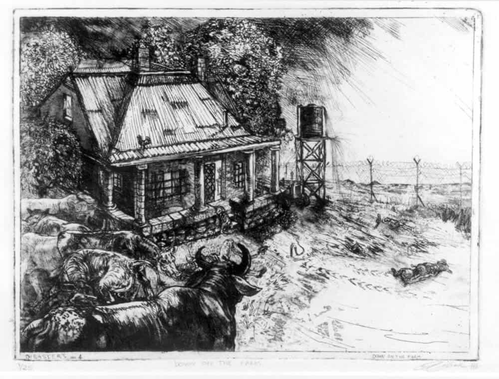 Diane Veronicque Victor (1964 -), Down on the Farm (Disasters of Peace no. 4), 2000, etching on paper.