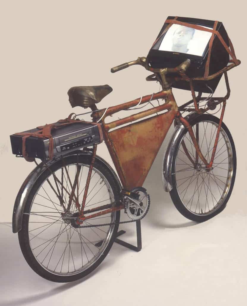James Gavin Forrest Younge, Forces Favourites 2, 2000. Post Office bicycle, vellum, vcr and monitor.