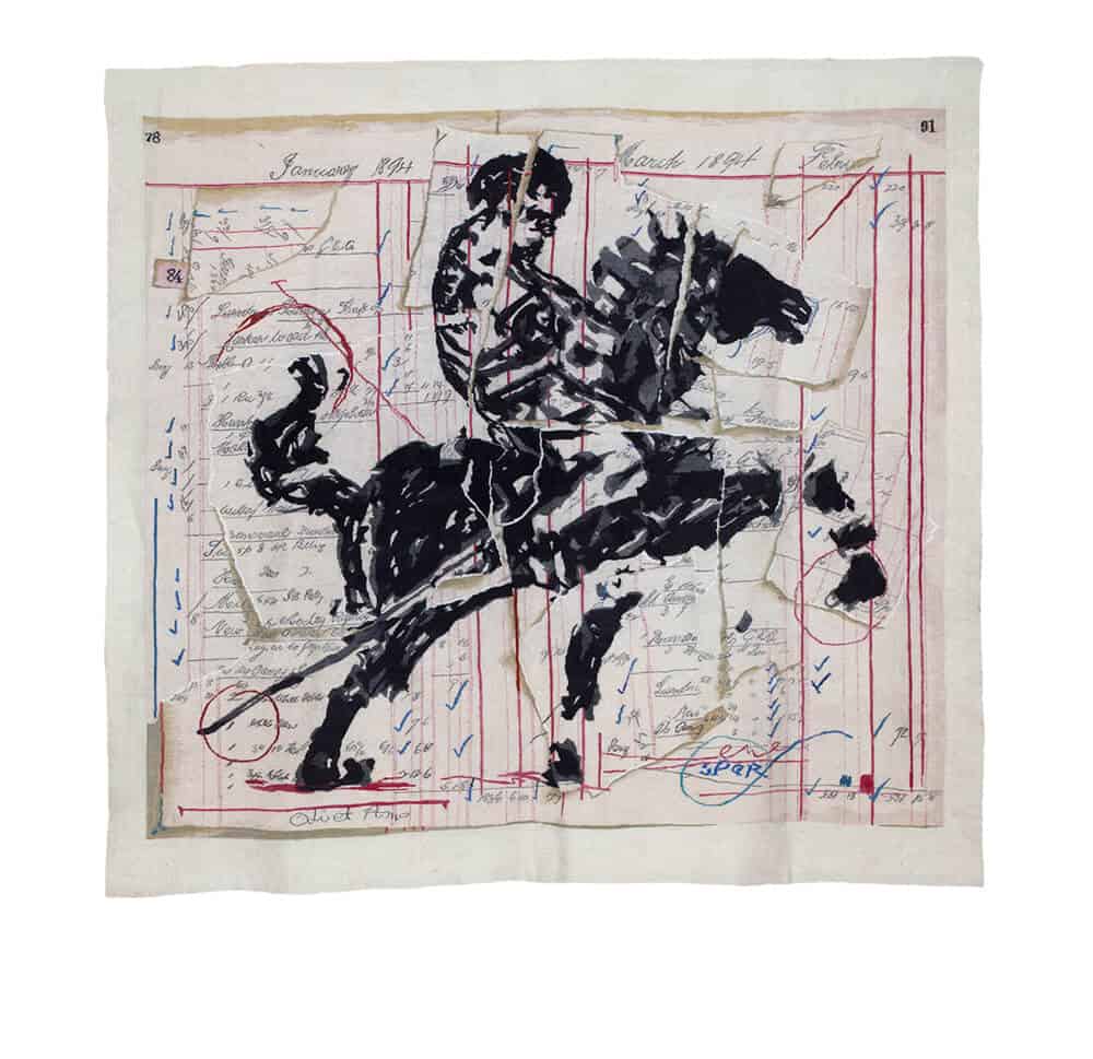 William Kentridge, Roman Centurion, first woven in 2013. Mohair & cotton polyester 1,8 x 1,8m. Photographer: David Ballam. Courtesy of Stephens Tapestries.