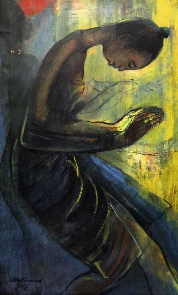 Ben Enwonwu (Nigerian, 1921-1994), Obitun Dancer, 1984. Oil on canvas, 1984. Estimate: £150,000-200,000  © Ben Enwonwu