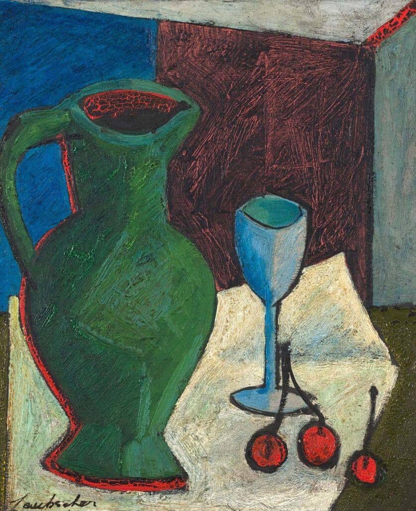 Erik Laubscher | Still Life with Jug, Wineglass and Cherries | R600 000 - 800 000