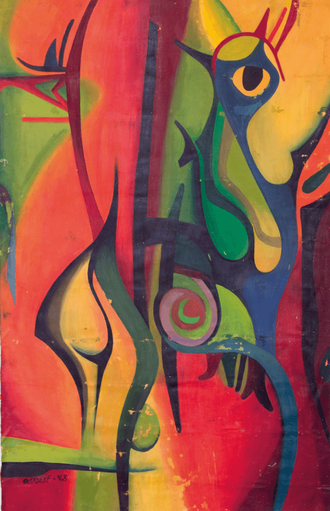 Folklore - Bird and The man, 1968. Acrylic on canvas, 125 x 80.5cm.