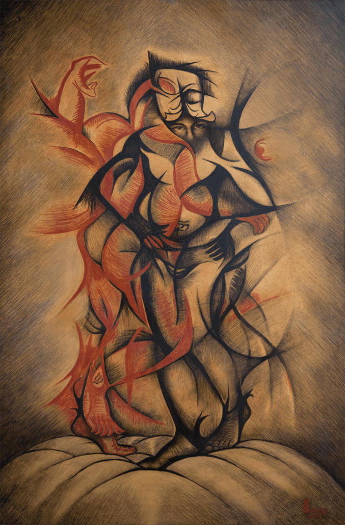 Oseloka Osadebe, Inner Light, 2013. Conte crayon on board, 123 x 80.5cm.