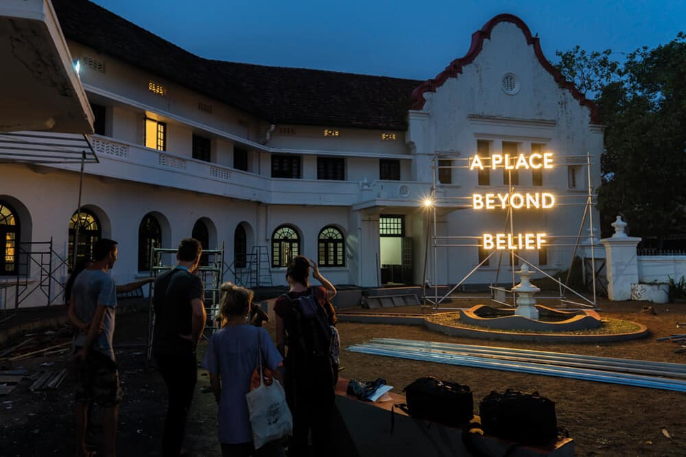 Nathan Coley, ‘ A PLACE BEYONG BELIEF’, Installation view at Kochi-Muziris Biennale 2018, Courtesy of Kochi Biennale Foundation.