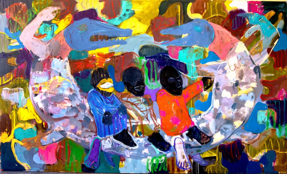 Gresham Tapiwa Nyude, Life in our own hands?, 2019. Oil on canvas, 210 x 350cm.
