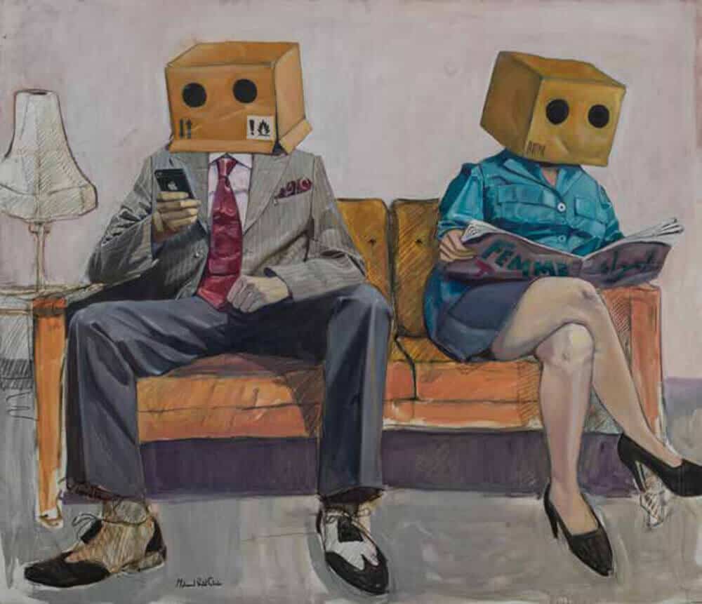 Mohamed Saïd Chair (born in 1989, Maroc), Man and Lady. Acrylic on canvas, 120 × 140cm. Estimate: 4.000 / 6.000€