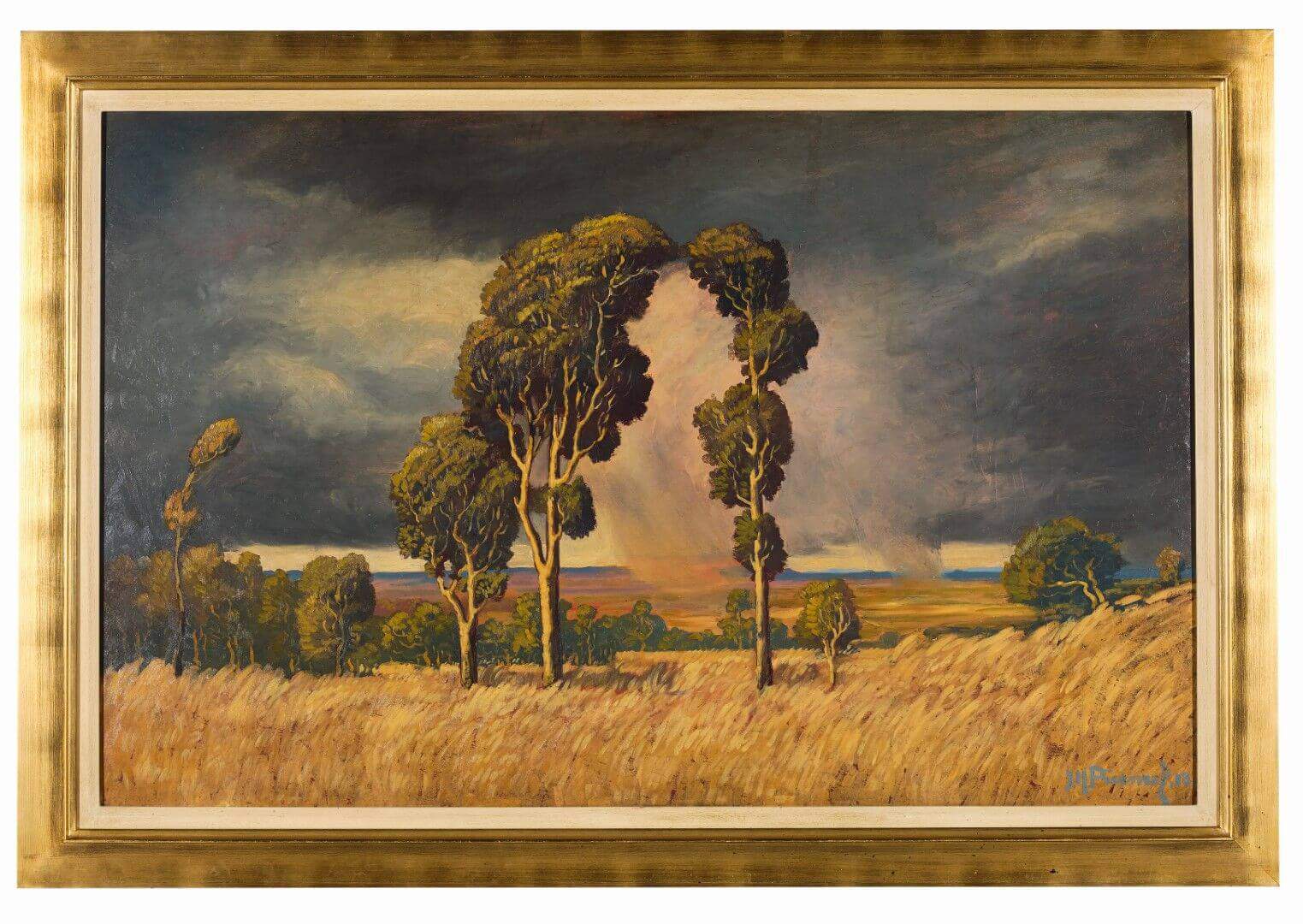 Jacob Hendrik Pierneef, Summer Rain in the Bushveld, signed and dated "18".