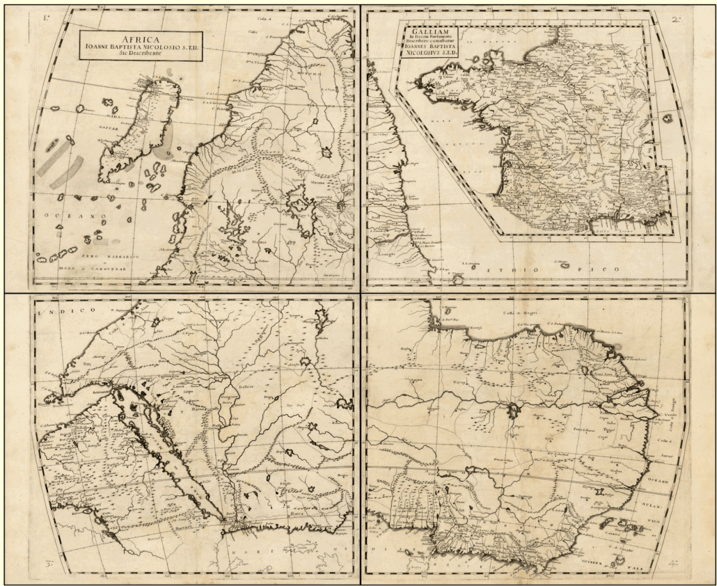 The map published of the African continent orientated South. Published in Della descrittione dell’Africa et delle cose notabili che iui sono, 1660.