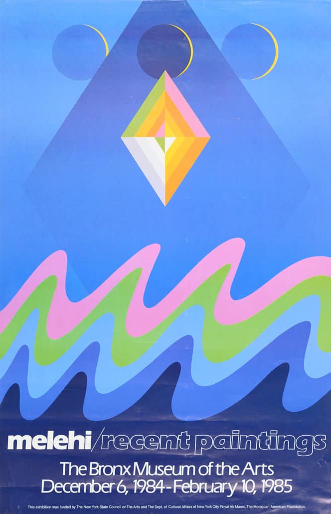 Poster of the exhibition M. Melehi. Recent Paintings, The Bronx Museum of the Arts, 1984-1985. Archives Toni Maraini